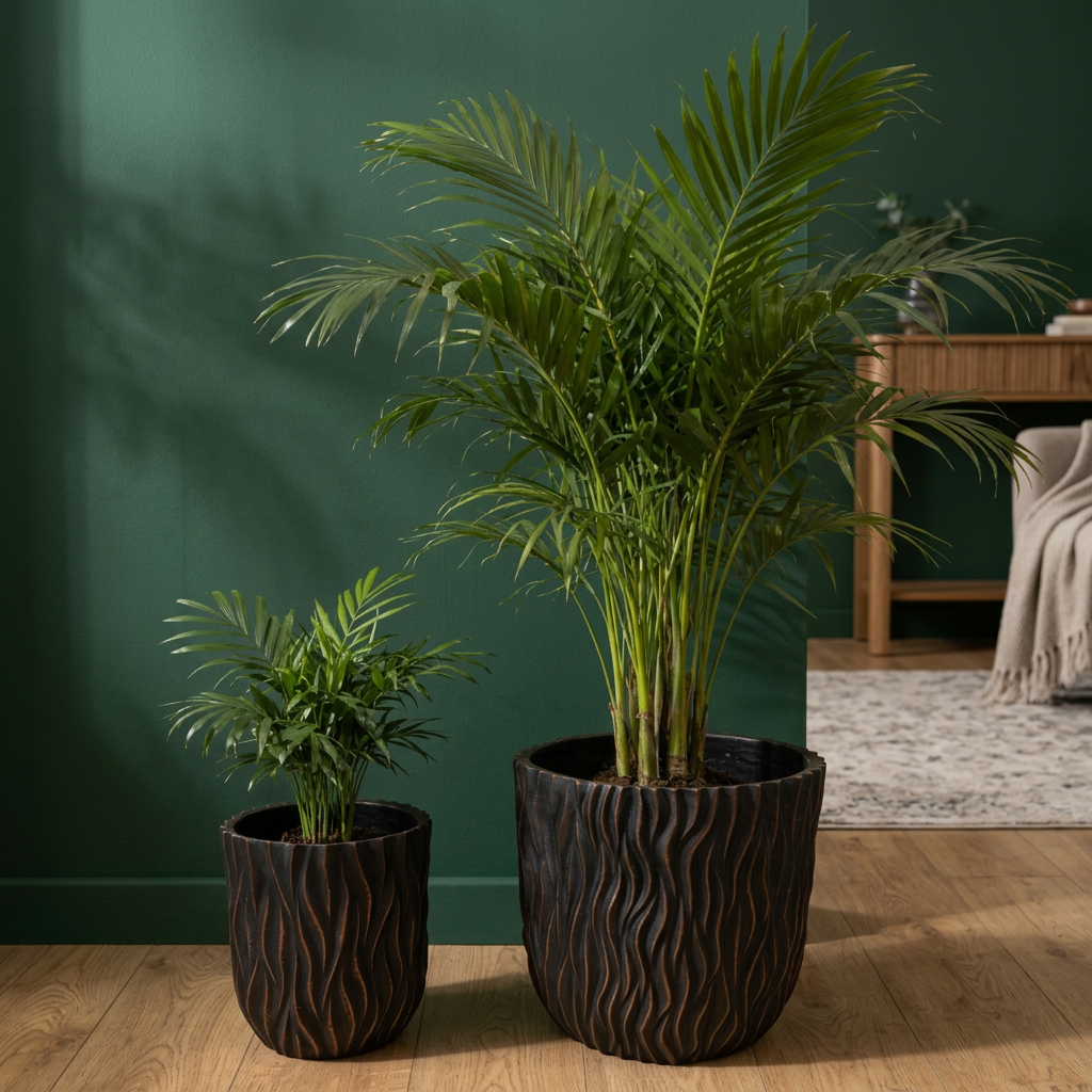 Large Round Planters Set of 2, Textured Copper Finish