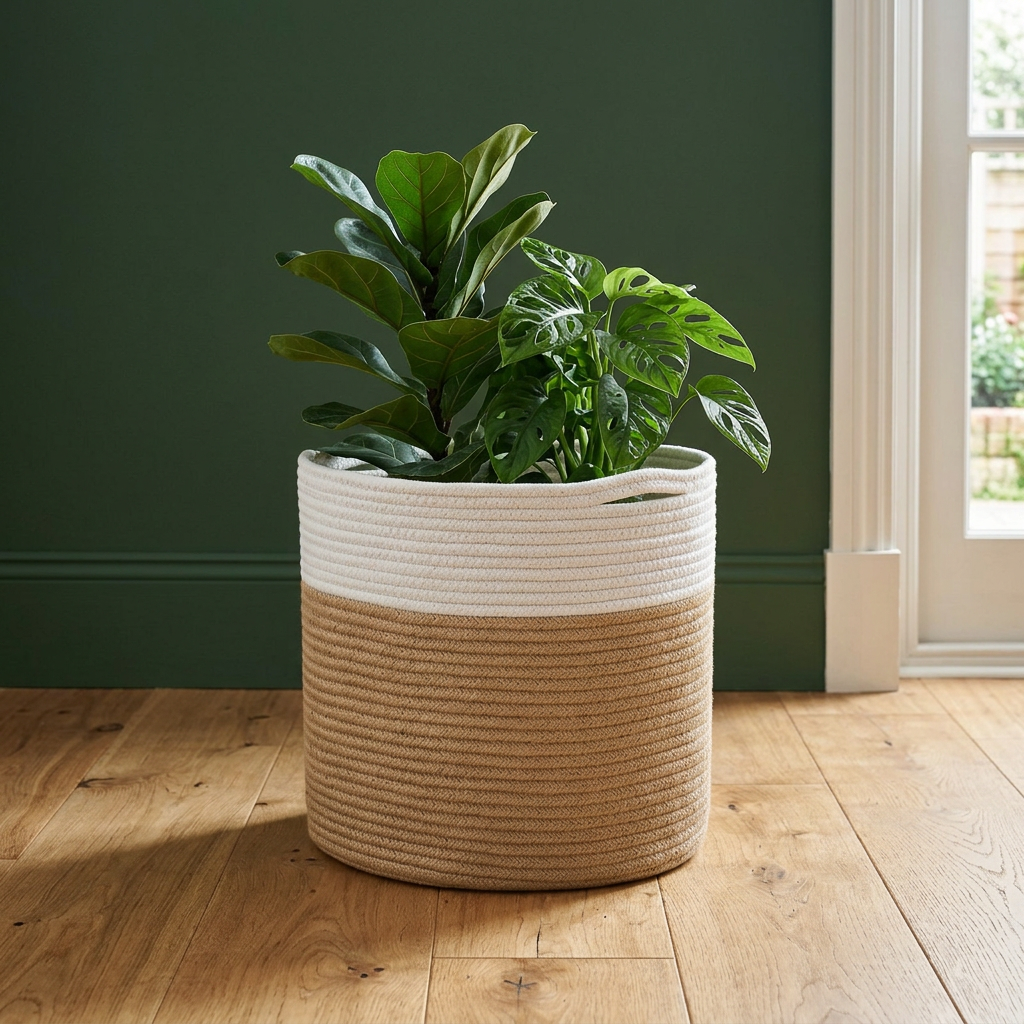 Woven Cotton Rope Plant Basket 7.9", Grey or Natural