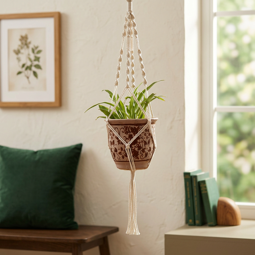 Macrame Wall Plant Hanger, Handmade Cotton for 4-6" Pots