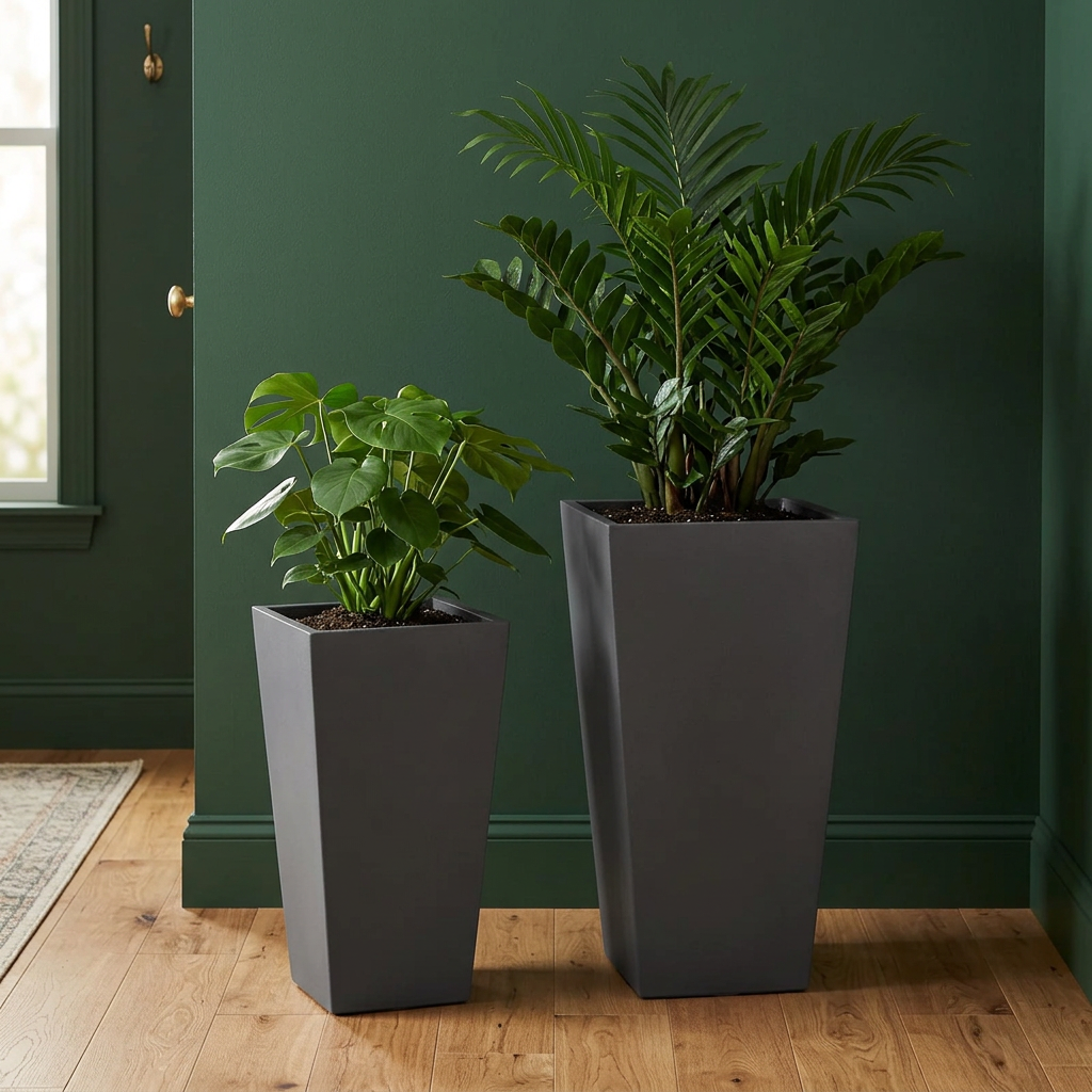 Tall Square Planters Set of 2, 22" and 18" Gray
