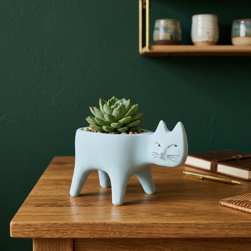 Cat Succulent Pot, Handmade Frosted Ceramic Planter