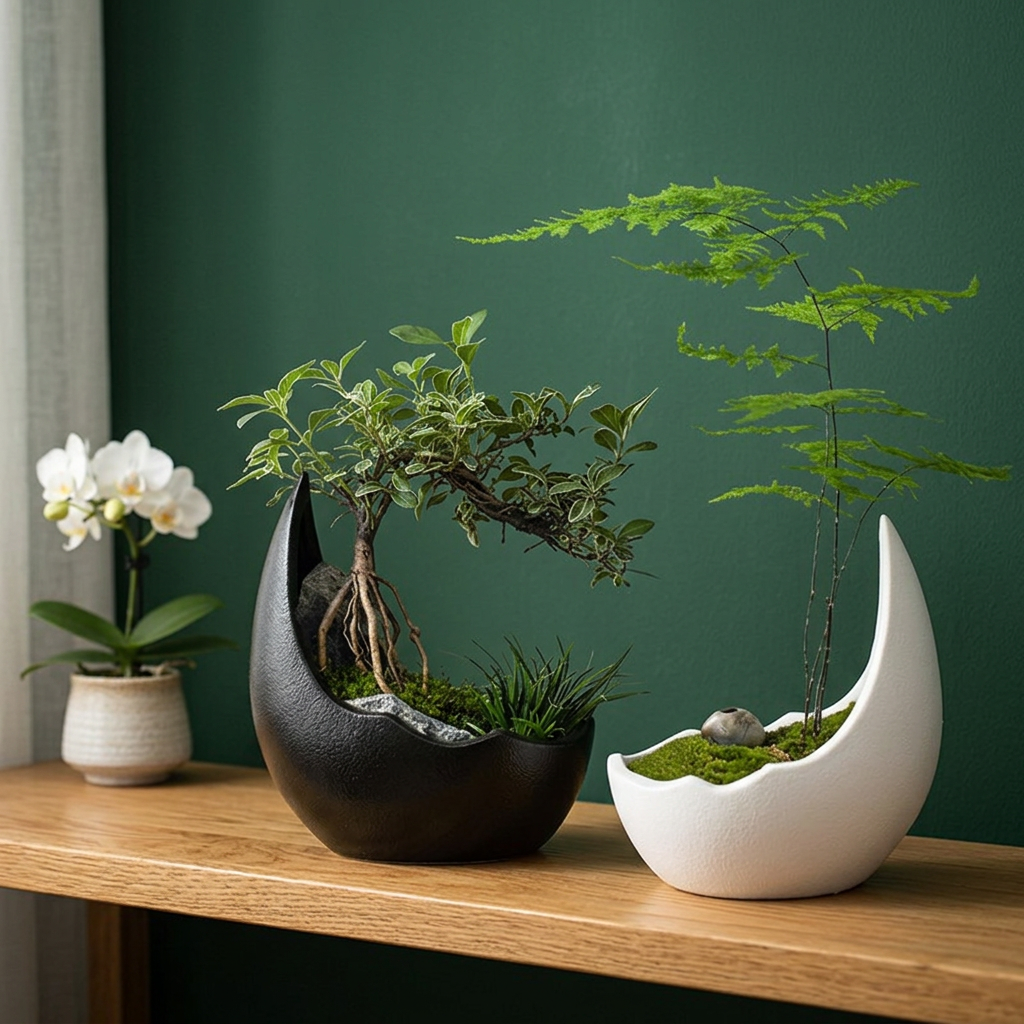 Crescent Moon Ceramic Planter, Matte Nordic Pot