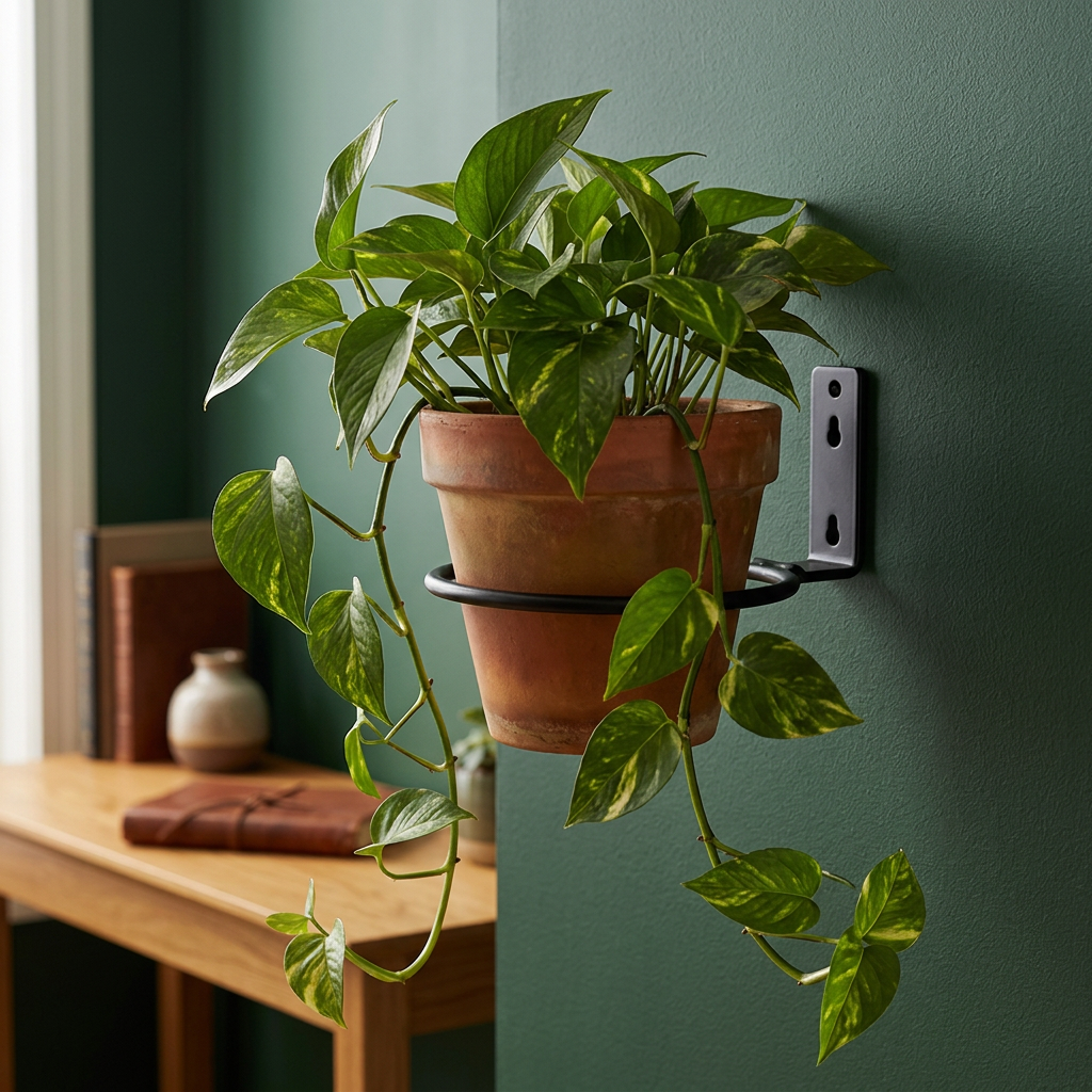 Wall Plant Holder Ring, Black Metal Pot Bracket