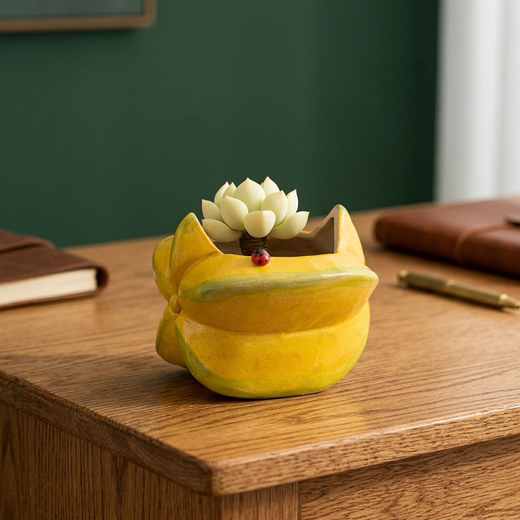 Star Fruit Ceramic Pot, Hand-Painted Succulent Planter