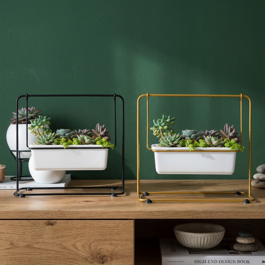 Geometric Swing Plant Stand with Ceramic Pots