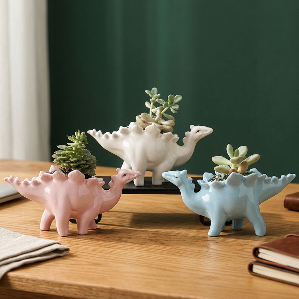Dinosaur Succulent Planter, Handmade Glazed Ceramic