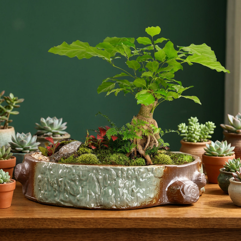 Oval Succulent Bowl Planter, Wide Stoneware