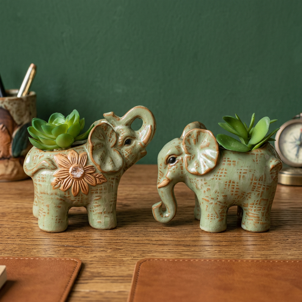 Elephant Succulent Pot, Kiln Glaze Ceramic