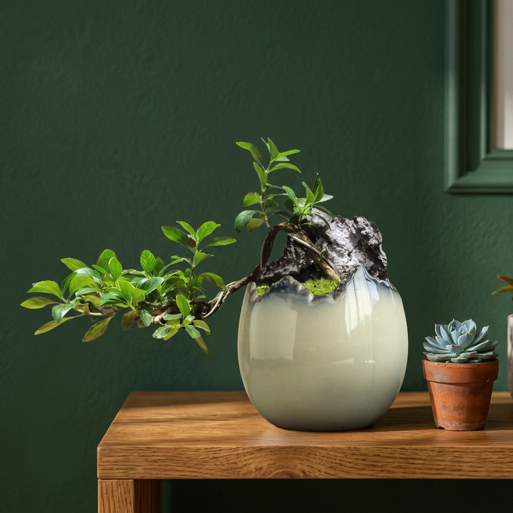 Eggshell Planter, Notched Stoneware Succulent Pot