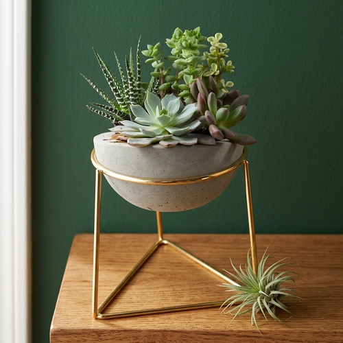 Air Plant Holder, Gold Geometric Tripod Stand