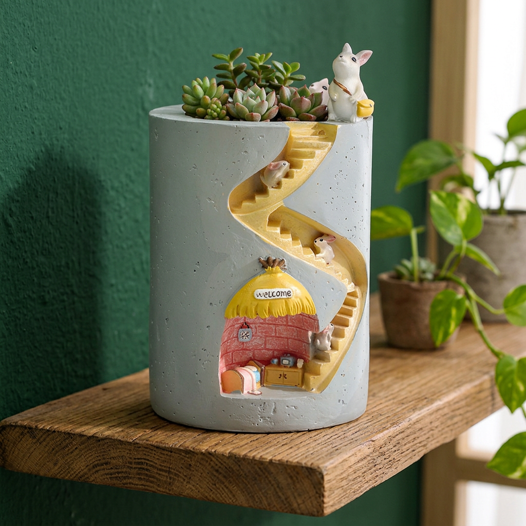 Hedgehog House Planter, Resin Succulent Pot